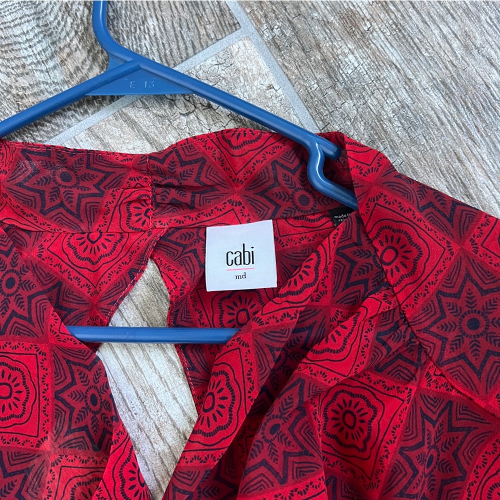 Cabi Sheer Long Sleeve Blouse, Keyhole cutout back, Drape Neck, Women’s Medium - Picture 5 of 8